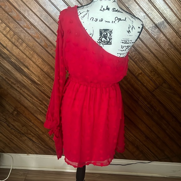 Red one shoulder dress - Picture 3 of 3